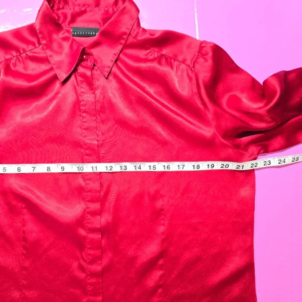 APOSTROPHE Red Satin Women's Blouse Size - XL Valentine's Day Top - Picture 8 of 9